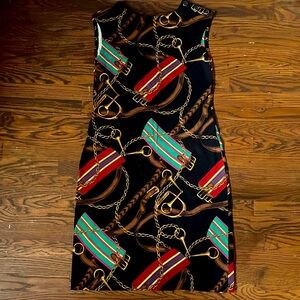 Lauren Ralph Lauren women's equestrian stirrup print sleeveless cocktail dress.